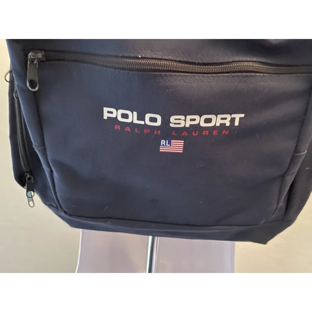 Vintage 90s/Y2K Polo Sport Ralph Lauren Backpack Navy Blue Canvas School Beach